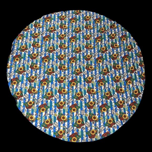 Vintage Floral Tablecloth Gardening Sunflower Blue White Stripes Joe Boxer 90s - Picture 2 of 6